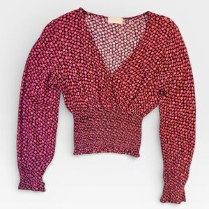 Altar’d State Women's Long Sleeve VNeck Floral Black Red Pink Smocked Top XSMALL
